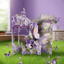 1pc Purple Flower Birthday Greeting Card, 3D-Fake Butterflies Flowers Greeting Card With Envelope, Best Gift For Family And Friends, For Garden Decor, Family And Friends, Suitable For Anniversary, Wedding, Easter, Graduation Season, Mother's Day, Bridal Shower, Birthday, Thank You - Stationery,Christmas - Multicolor - View 2