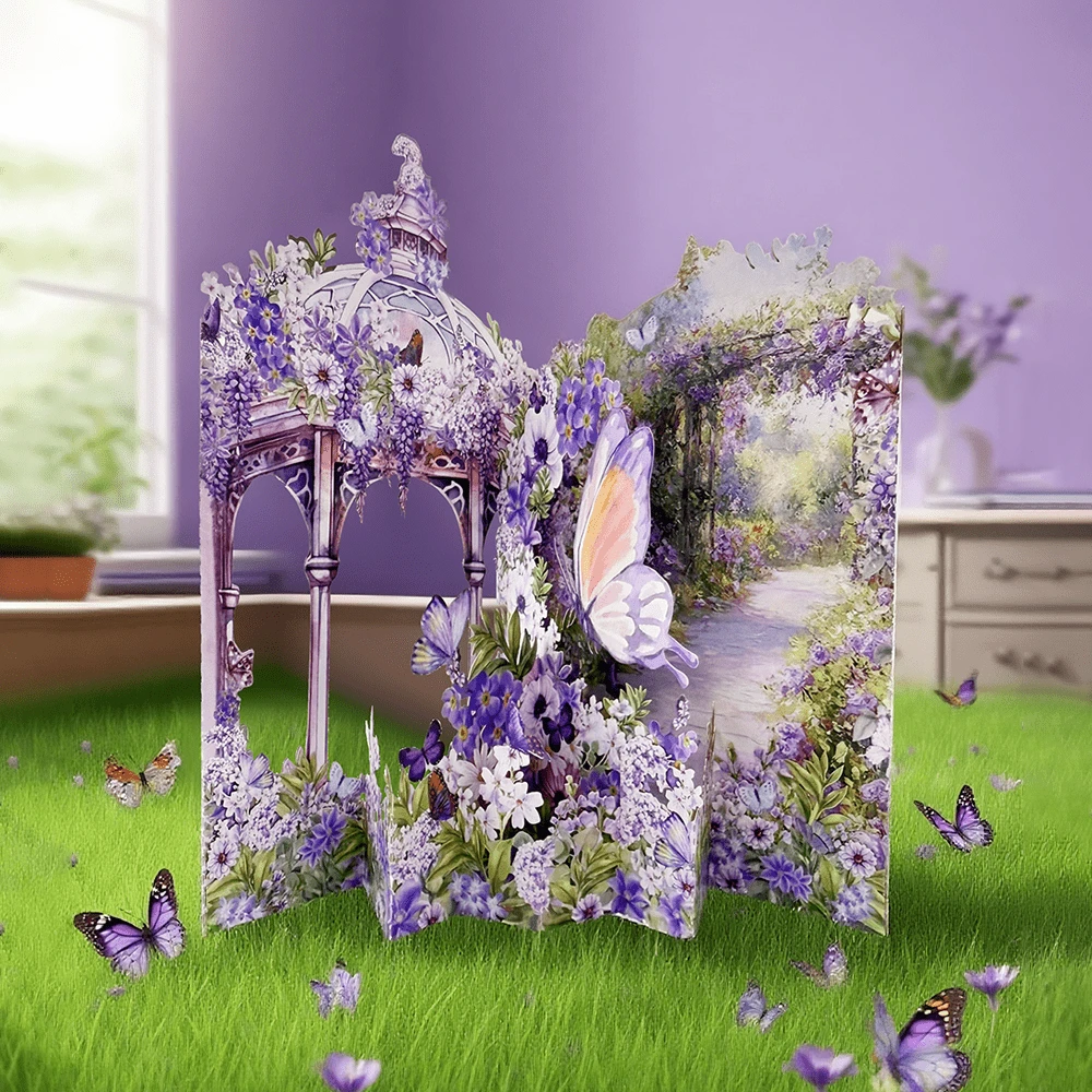 1pc Purple Flower Birthday Greeting Card, 3D-Fake Butterflies Flowers Greeting Card With Envelope, Best Gift For Family And Friends, For Garden Decor, Family And Friends, Suitable For Anniversary, Wedding, Easter, Graduation Season, Mother's Day, Bridal Shower, Birthday, Thank You - Stationery,Christmas