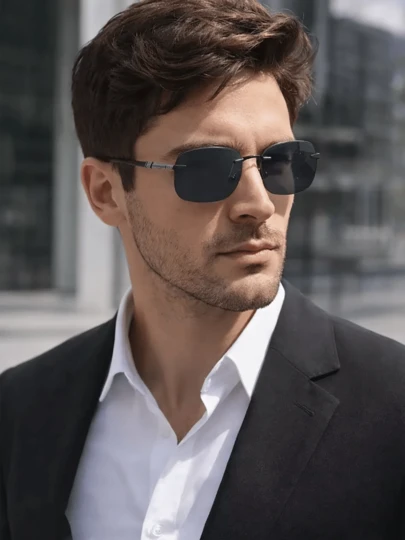 1 chiếc kính thời trang vuông không gọng cổ điển sang trọng dành cho nam giới – Gọng kim loại mỏng với càng kính màu đen, tròng kính màu cổ điển bảo vệ mắt, hoàn hảo cho phong cách đường phố, lái xe và sử dụng hàng ngày.