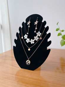 1pc Jewelry Display Stand With Bust, Necklace, Pendant & Earring Holder, Tower Shaped Display Rack Valentine Day Back To School - Black - View 6