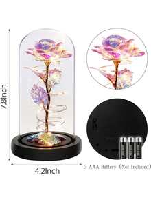 1pc Glass Dome Illuminated Rose Flower, Artificial Rose Flower, Multicolor Plastic Simulation Flower, Suitable For Women's Gift, Mother's Birthday Gift, Thanksgiving, Valentine's Day - Multicolor - View 8