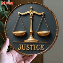 [Flache Oberfläche] Gerechtigkeitsskala Vintage Metall Wandbehang - Goldene Waage und Schwert Design aus rustikaler Eisenplatte | Retro Dekoration für Zuhause, Bars, Cafés, Garagen, wie in der Größentabelle gezeigt - mehrfarbig - Übersicht 5