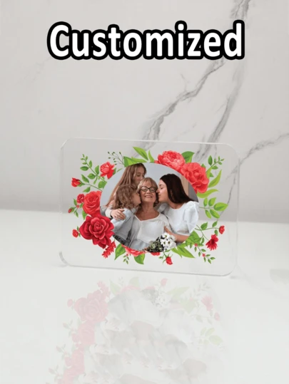 Individuelle Acryl Muttertagsfoto-Anzeige, Acryl Foto, Blumenkranz Foto Plakette, perfektes Geschenk für Mutter und Oma, Geschenk von Kindern