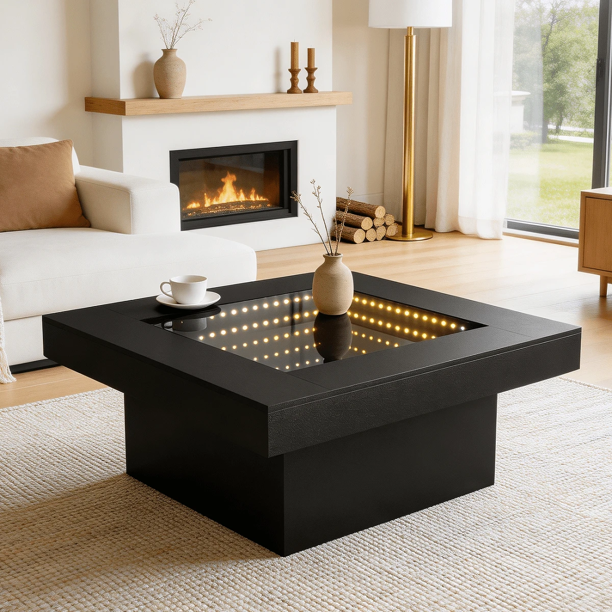 FKWin LED Infinity Mirror Coffee Table For Living Room - 黑色 - 查看 1