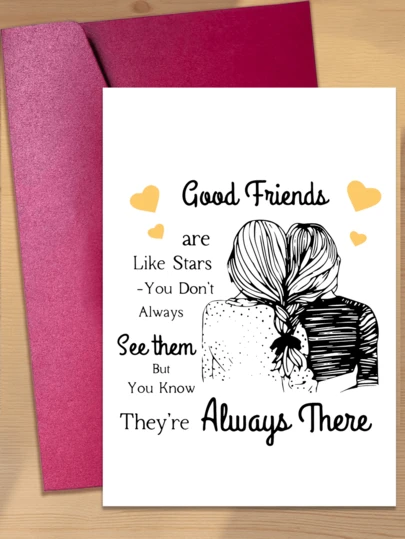 1pc Greeting Card Suitable For Sending To Close Friends, Relatives, Siblings. Contains Phrases Like "Friends Are Like Stars", "You Can't Always See Them", "But You Know They Are Always There", With High-Quality Warm Minimalist Design