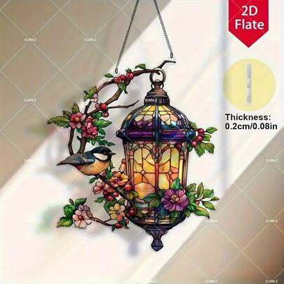 2D 平面波西米亚风蜂鸟 - 亚克力墙饰，生动的花鸟图案 - 适用于室内/室外装饰、鸟类装饰、窗户装饰、蜂鸟、窗挂装饰、阳光捕捉器