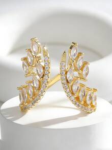 Charm-In Marquise CZ Open Wrap 18K Gold Plated Copper Ring | Adjustable Leafy Design For Women | Statement Jewelry For Everyday & Gift - Gold - View 5