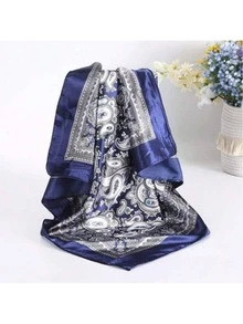 1 Piece Of Imitation Silk Floral Print 70*70cm Scarf, Suitable For Women's Headscarves, Hair Bands, Scarves, Bags, And Decorative Multi-Functional Accessories. Perfect Gift For Mother's Day And Girlfriend - Blue - View 8