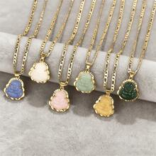 dollrinboy 1 chiếc dây chuyền mặt Phật mạ vàng 14K, unisex, dây xích dẹt 3mm. - Phật - Xem 5