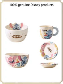 Disney Juego de vajilla de cerámica con diseño de Stitch, cuenco de arroz para el hogar, juego de cuenco y plato de alta calidad, set de regalo - Multicolor - Ver 11