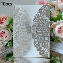 10pcs Glitter Butterfly Wedding Invitation Cards, Wedding Birthday Party Invitation Decoration Supplies Gift - 10pcs - View 21
