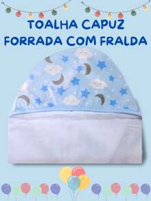 Baby Bath Towel Double Sided Lined With Cotton Diaper With Hood Infant And Newborn - Blue - View 5