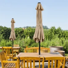 Butterslay 9FT Outdoor Umbrella 6 Ribs Market Umbrella With Push Button Tilt Patio Table Umbrella Garden Weather-Resistant Canopy, Shade 4 To 6 People, Easy Assembly, Grey/Navy Blue/Orange/Red/Royal Blue/Sky Blue/Tan/Turquoise/Yellow/Burgundy/Black/Brown/Cream/Dark Green/Grass Green - Tan - 查看 8