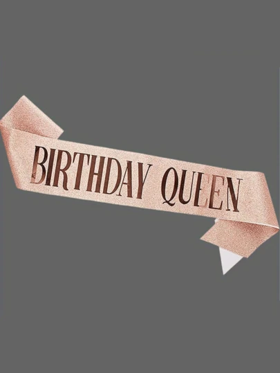 Elegant Floral Letter And Gold/Pink Bow Birthday Queen Belt - Shiny Rose Gold Women's Birthday Party Decor, Party Queen Accessory, Durable Birthday Celebration Belt, Suitable For Prom, Anniversary - Comfortable And Easy To Wear