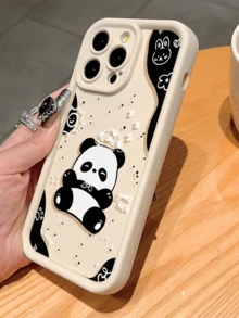 1pc White Cute Panda Minimalist Full Coverage TPU Shockproof Phone Case, Suitable Compatible With Apple 17, 16, 15, 14, 13, 12, 11 Pro Max, Air, And Series - Multicolor - View 3