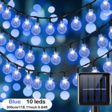 10/20/50/100 Luces de Cadena de Bola de Cristal Alimentadas por Energía Solar LED, Longitud 9.8/16.4/22.9/39.3ft, Impermeables, 8 Modos de Iluminación, Blanco Cálido/Blanco/Púrpura/Azul/Multicolor, Luces de Hada para Jardín, Patio, Balcón, Boda, Fiesta, Navidad, Halloween, Camping, Decoración Festiva, Estética - Cadena de luces de bola de cristal alimentada por energía solar - Ver 26