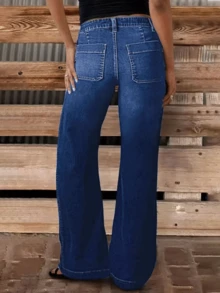 Celana Jeans Kasual Slim Straight Wanita Model Baru dengan Banyak Kancing, Bahan Denim Berkualitas Tinggi untuk Musim Semi - Medium Wash - View 4
