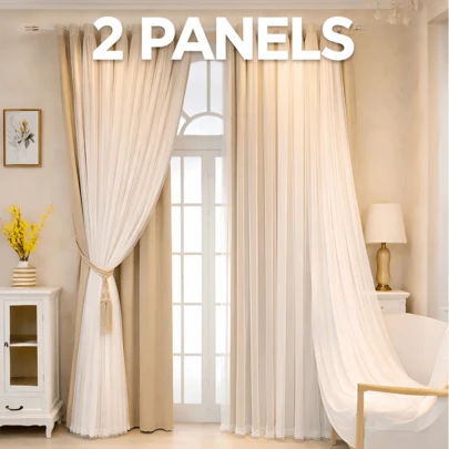 (set 2 piezas) 150*480cm en Beige claro Cortinas, estilo nórdico minimalista tipo lino, con barra y bolsillo para colgar fácil; semiopacas, transpirables, resistentes a las arrugas y de cuidado sencillo. Efecto de sombreado para más privacidad y confort, look moderno para dormitorio, cocina o salón. Artículos para ventanas con excelente relación calidad-precio, ideales como cortinas opacas/blackout ligeras