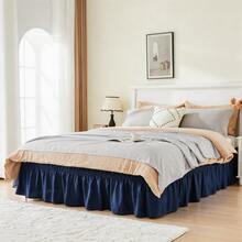 VOLTITO 1 pieza Volante elástico para cama - Volante fácil de envolver alrededor - Falda de cama de microfibra con cinturón elástico ajustable, caída de 15 pulgadas a la medida - Falda de cama de calidad de hotel, resistente a la decoloración (T/F/Q/K) - Azul Marino - Ver 5