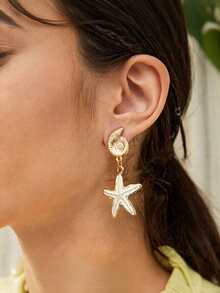 Starfish Disc Earrings, Golden Vacation Style Earrings, Elegant Vibe, Perfect For Beach Party And Goddess Look - Gold - View 4