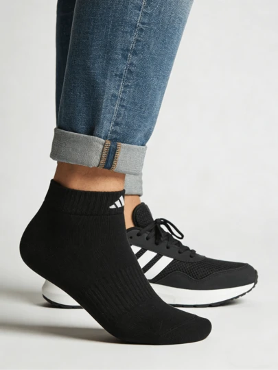  Vớ mắt cá chân adidas - Vớ mắt cá chân thoải mái, mềm mại, thân thiện với da, unisex, 1 đôi, màu đen