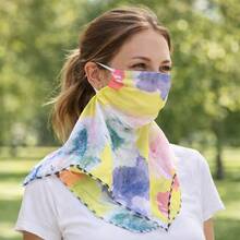 1pc Women's Breathable Ice Silk Full Face Mask For Summer Outdoor Use, Lightweight Neck Gaiter, Elastic Ear Loops, Multiple Patterns, Moisture-Wicking, Sun Protection, Dust-Proof Face Mask Bandana, Portable & Durable, Soft & Comfortable, Hand Washable, Suitable For Hiking, Daily Wear, Cycling, Outdoor Sports, Beach Dates - Color - View 4