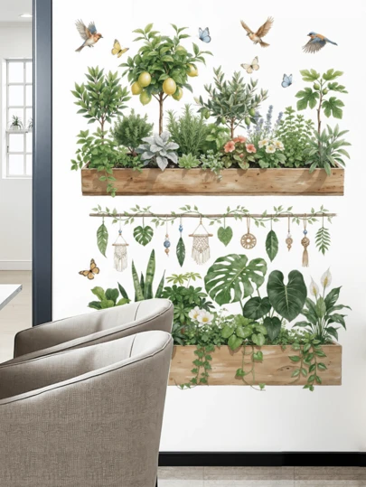 1 pièce Sticker mural de plante en pot, convient pour le salon, la chambre, la table de chevet, papier peint décoratif autocollant