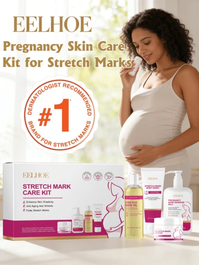 EELHOE Kit de Cuidado de la Piel durante el Embarazo para Estrías y Cicatrices, 4 Piezas Incluye Aceite para Estrías, Gel de Ducha para Estrías, Crema para Estrías y Loción Corporal, Estrías de Embarazo y Maternidad, Regalo para Mamá en Espera, Set Completo de 4 Piezas de Tamaño Regular