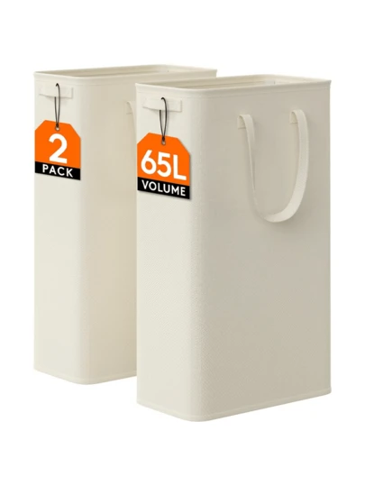 1pc/2pcs Ultra-Thin Narrow Foldable Laundry Basket With Handle, Space-Saving Collapsible Dirty Clothes Hamper, Suitable For Laundry Room, Dorm, Bathroom