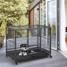 Butterslay 1PC Rolling Dog Crate Dog Cage Metal Dog Kennel - màu đen - Xem 9