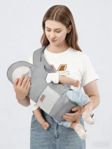 4-Season Baby Carrier Waist Stool, Lightweight Front Carry Infant Backpack, Versatile Outdoor Babywearing Device - Grey - View 5