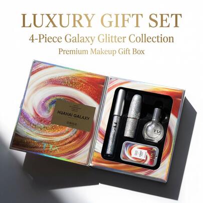 Bộ quà tặng trang điểm 4 món họa tiết hoa vũ trụ, tìm kiếm phong cách trang điểm độc đáo của riêng bạn, bao gồm mascara, phấn bắt sáng, son môi, kem dưỡng thể và các sản phẩm mỹ phẩm khác. Trải nghiệm cảm giác bất ngờ khi mở hộp, một món quà độc đáo dành cho bạn bè và phụ nữ.