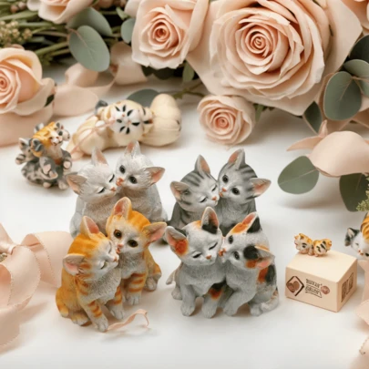 1pc Couple Cat Resin Figurine - Cute Snuggling Design, Orange/Gray/White Tabby Color, Nose-To-Nose Pose, Lifelike Fur Details, Desktop Home Decor, Ideal Gift For Valentine's Day And Holidays