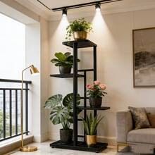 [High-Quality]7/6/5/4 Tier Wrought Iron Plant Stand (8/7/6/5 Pot Capacity), High-Quality Indoor Outdoor Multi-Tier Flower Pot Rack, Anti-Corrosion Rust-Resistant Durable, Foldable Easy Storage, Home Decor For Courtyards Gardens Balconies Living Rooms - 4 Layers Of Black - View 6
