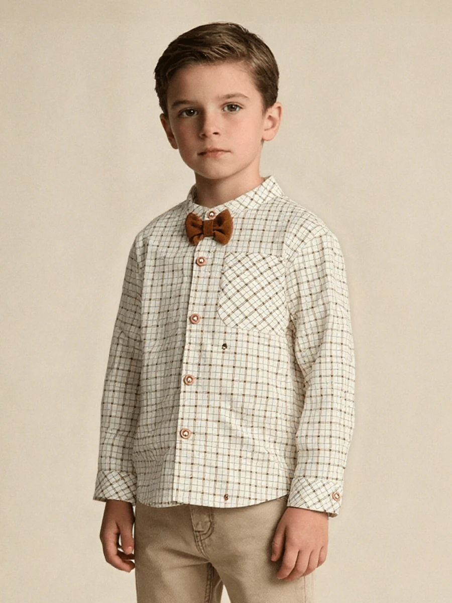 Balabala 2025年秋季男童长袖衬衫 - 时尚休闲纽扣衬衫