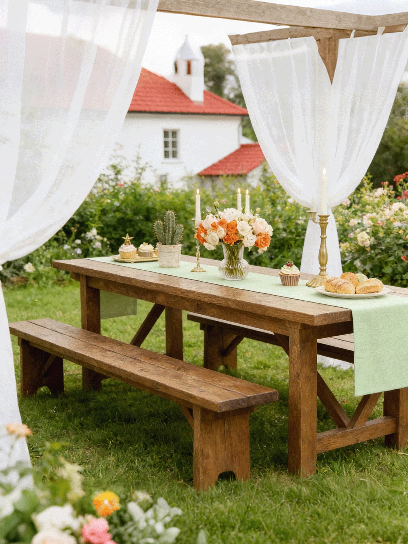 1/24pcs Modern European & American Vintage Style Solid Color Minimalist Textured Table Runner, Soft Absorbent Tablecloth For Hotel, Party, Home Dining Table Decor - Green - View 1