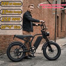 Adult Electric Bicycle, 749W Motor, 48V 15Ah Battery, 20x4-Inch Thick Tires, Top Speed Up To 27.9 Mph, Range Up To 37 Miles, All-Terrain Retro Electric Bicycle. - 黑色 - 查看 2