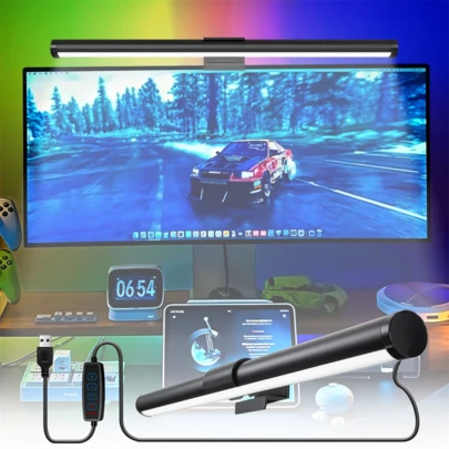 1条LED显示屏灯条，亮度色温可调，USB供电，护眼台灯，适用于家庭办公室，可调光屏幕灯，竞技游戏台灯