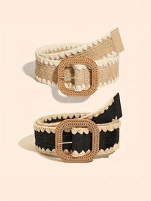 1件/2件装加大码波西米亚风弹力编织草编腰带，夏季沙滩碎花连衣裙草编配饰腰带，搭配连衣裙，休闲穿着，适合沙滩派对、度假、聚会、节日、音乐节等夏季场合。 - A - 查看 16