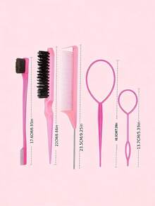 7pcs Set Twist Tail Comb, High Pressure Spray Bottle, 4pcs French Braid Tools, 2pcs Rat Tail Comb, 1pc Teasing Comb, 1pc Styling Comb, Convenient Travel Hair Accessories - Multicolor - View 2