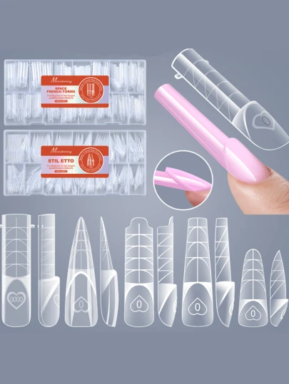 150pcs French Manicure Nail Tips, 15 Sizes, Suitable For Gel Extensions, Reusable, For Home Nail Salon, French Nail Tips 150pcs Box With Scale Transparent Crystal UV Gel Extension Nail Tips, False Nails, Summer Nails, Square Nails, Back To School