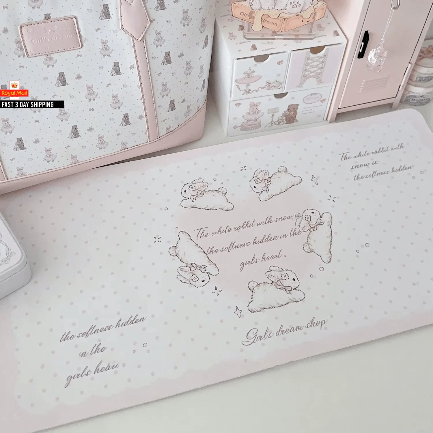 Kawaii Rabbit Leather Desk Pad Mouse Protector Non-Slip Large Small Mouse Pad Ho - 白色(橡膠) - 查看 1