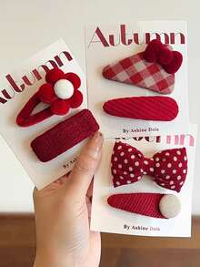 2个布艺蝴蝶花朵发夹，刘海发夹，蝴蝶发饰 - 彩色 - 查看 1