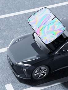 Laser Holographic Car Sun Shade - UV Protection And Heat Insulation Windshield Sunshade With Memory Steel Frame, Full Coverage D-Shape Design, Fade-Resistant Interior Protection, Easy Folding Storage Bag, Laser Titanium Silver Printed Sun Shade, Summer Car Sun Shade - Sunshade - View 2