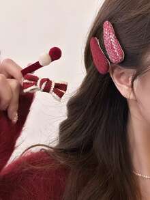 2个布艺蝴蝶花朵发夹，刘海发夹，蝴蝶发饰 - 彩色 - 查看 2