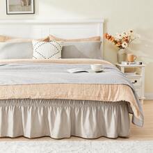 VOLTITO 1pc Elastic Bed Ruffle - Easy Wrap Around Ruffle - Microfiber Bed Skirt With Adjustable Elastic Belt 15 Inch Tailored Drop - Hotel Quality Bedskirt, Fade Resistant (T/F/Q/K) - Linen - 查看 4