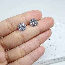 Men's 8mm Cubic Zirconia Stud Earrings - 銀色 - 查看 2
