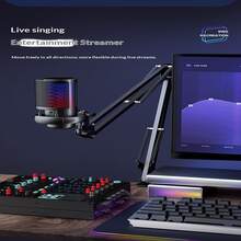 动圈麦克风套装，带降噪功能，播客麦克风，带可调节支架，独立音量控制，游戏麦克风，带静音、增益旋钮、音量控制和悬臂支架，适用于直播、游戏、配音，黑色 - 黑色 - 查看 9