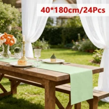 1/24pcs Modern European & American Vintage Style Solid Color Minimalist Textured Table Runner, Soft Absorbent Tablecloth For Hotel, Party, Home Dining Table Decor - Green - View 14