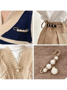 8枚珍珠胸针，女士女孩服装连衣裙裤子裙子开衫领子，仿珍珠胸针，女士裤子延长别针（无卡片） - 彩色 - 查看 3